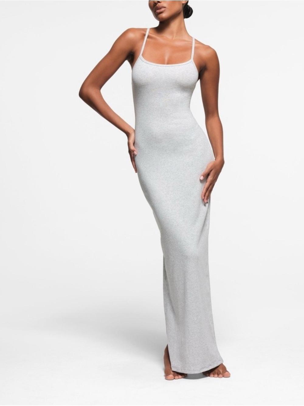 NWT SKIMS Cotton Rib Long Tank Maxi Dress Grey Small